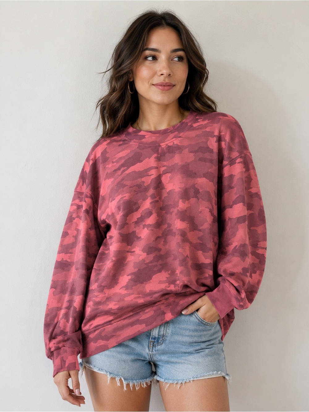 Lululemon Perfectly Oversized Crew Heritage 365 Camo Brier Rose Sz 6